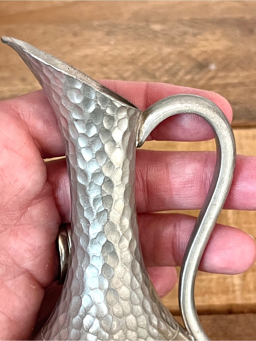 Vintage Heavy TKF Handmade Indonesia Hammered Pewter Ewer Pitcher - Picture 9 of 11